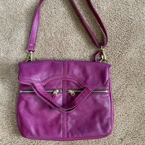 Fossil Erin Purple Leather Fold Over Sjhoulder Convertible BAg